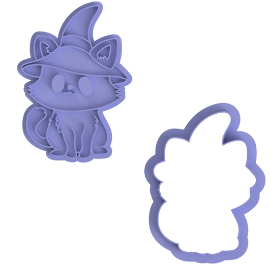 Halloween Witch Cat Cookie Cutter & Stamp