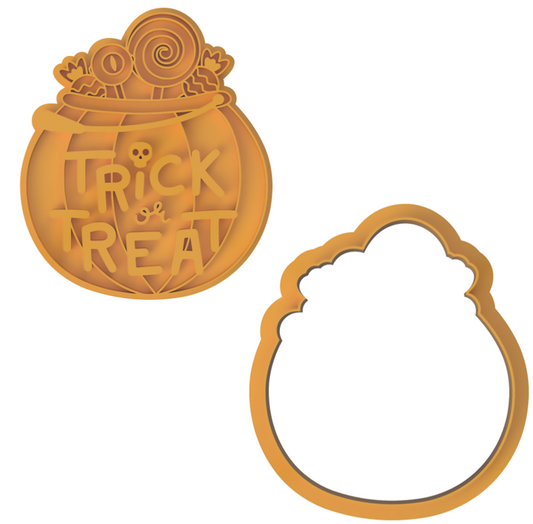 Halloween Trick or Treat Candy Pumpkin Cookie Cutter & Stamp