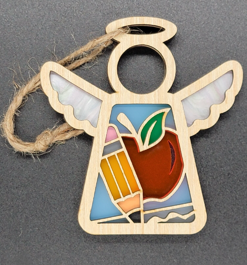 Teacher Ornament Angel Wooden & Acrylic