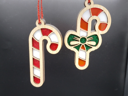 Wooden & Acrylic Candy Cane Ornament