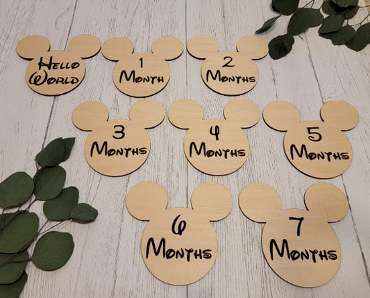 Mickey Mouse Ears Baby Wooden Milestone Cards