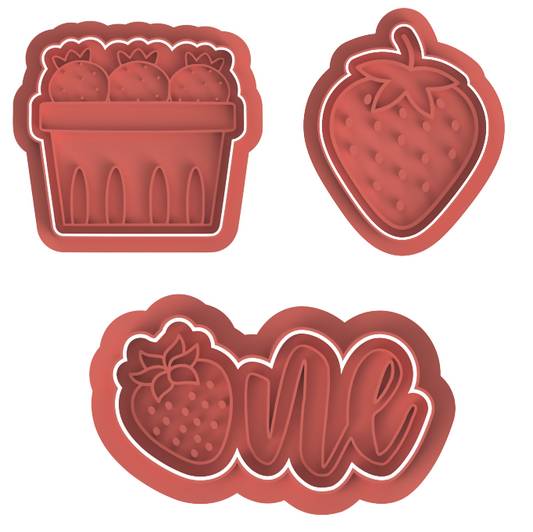 Strawberry Basket ONE Birthday Cookie Cutter & Stamp