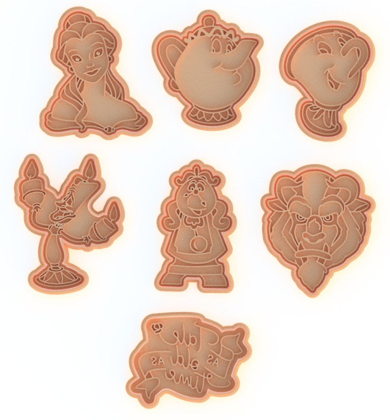 3D Printed Beauty and the Beast Cookie Cutters & Stamps SunshineT Shop
