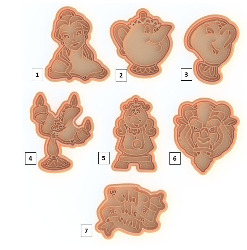 3D Printed Beauty and the Beast Cookie Cutters & Stamps SunshineT Shop