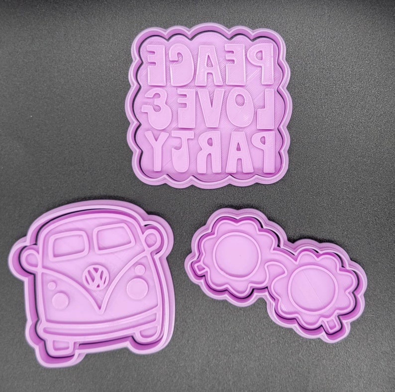 3D Printed Groovy/Hippie/Flower Cookie Cutters & Stamps SunshineT Shop