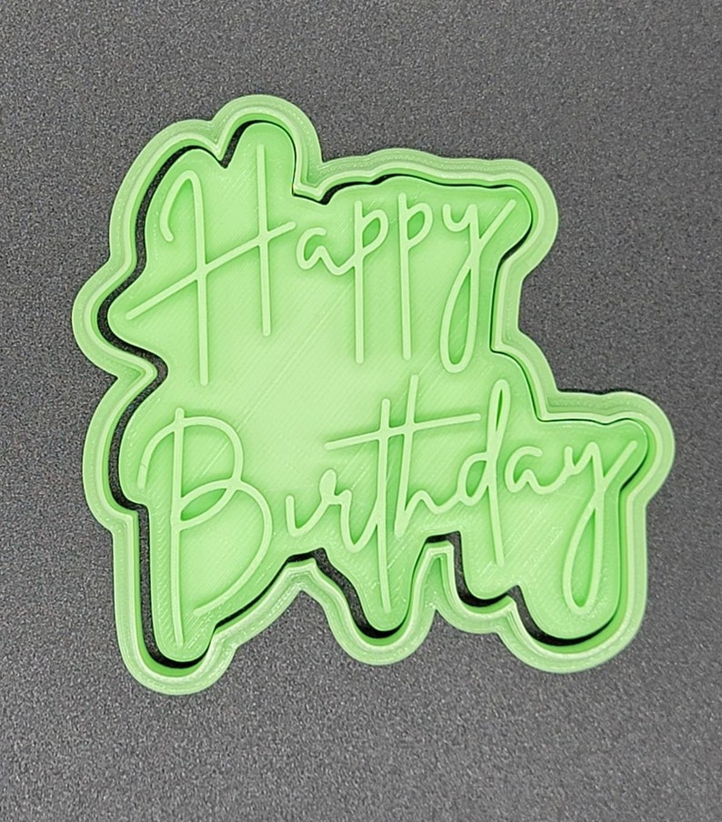 3D Printed Happy Birthday Script Cookie Cutter & Stamp SunshineT Shop