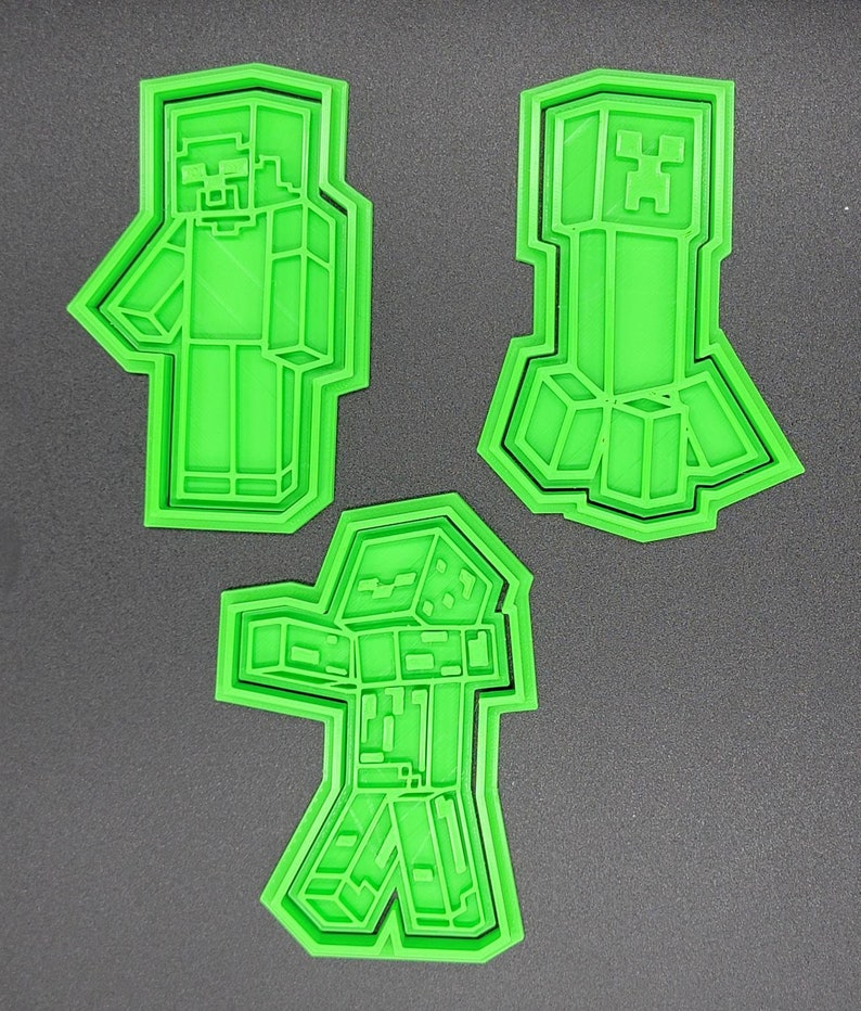 3D Printed Set of (3) Minecraft Cookie Cutters & Stamps SunshineT Shop