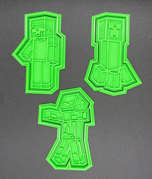 3D Printed Set of (3) Minecraft Cookie Cutters & Stamps SunshineT Shop