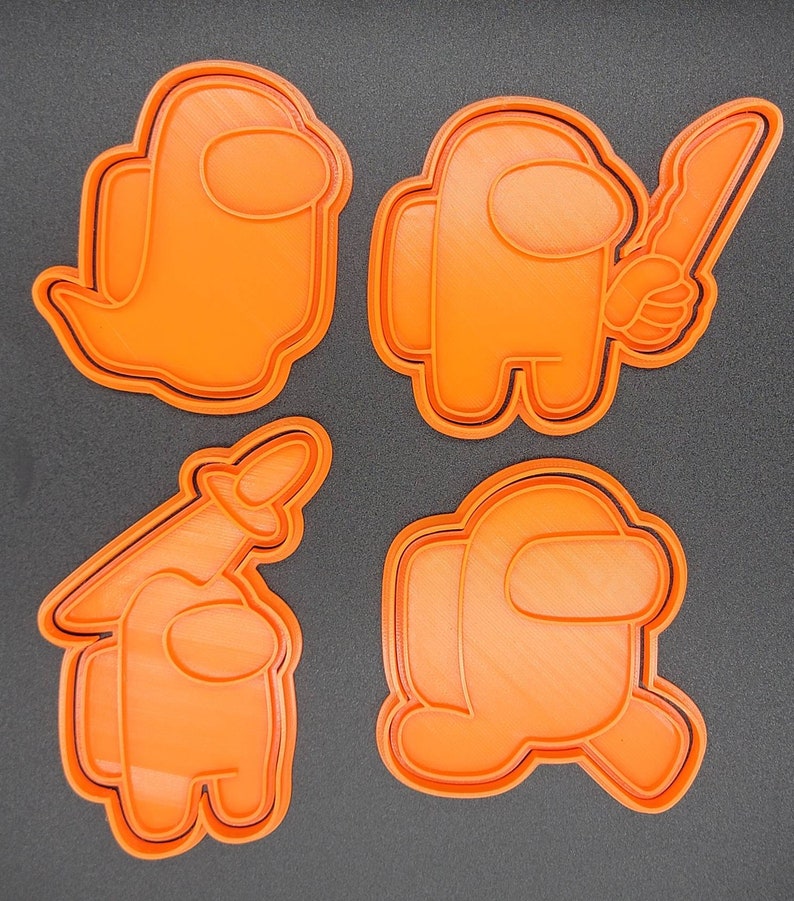 3D Printed Set of (4) Among Us Cookie Cutters & Stamps SunshineT Shop