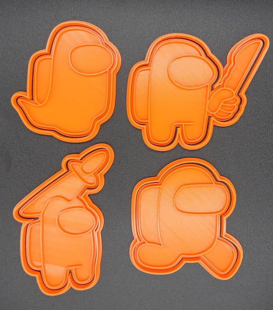 3D Printed Set of (4) Among Us Cookie Cutters & Stamps SunshineT Shop