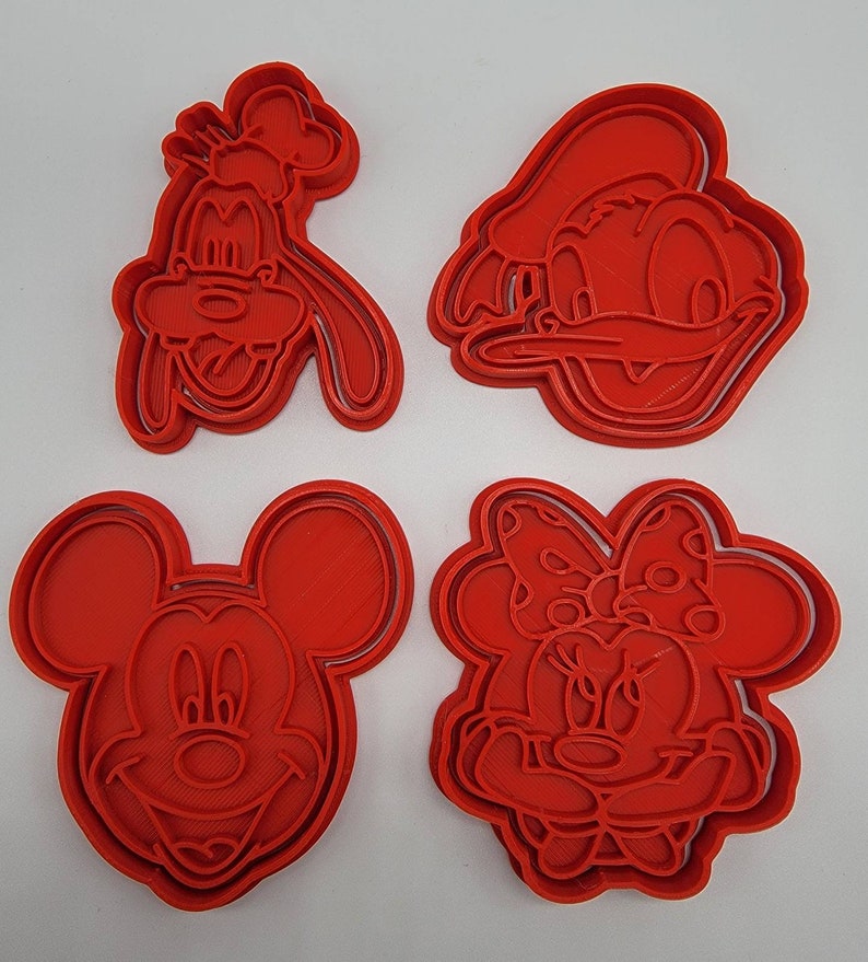 3D Printed Set of (4) Disney Characters Cookie Cutters & Stamps SunshineT Shop