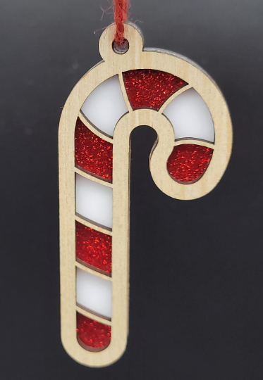 Wooden & Acrylic Candy Cane Ornament
