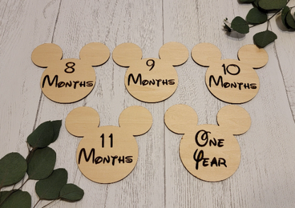 Mickey Mouse Ears Baby Wooden Milestone Cards