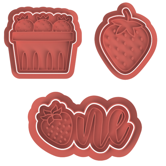 Strawberry ONE Birthday Cookie Cutters & Stamps