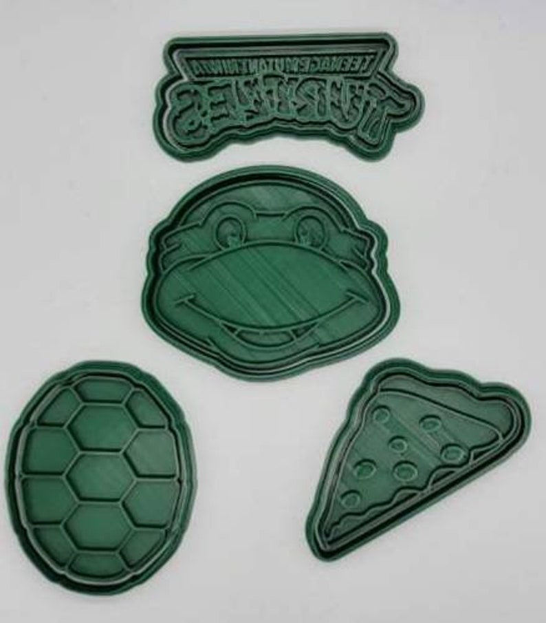 3D Printed Set of (4) Ninja Turtles Cookie Cutters and Stamps SunshineT Shop