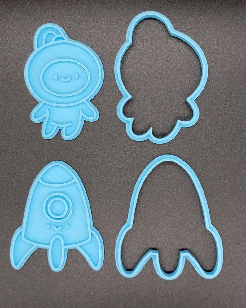 3D Printed Set of (4) Space Cookie Cutters & Stamps SunshineT Shop
