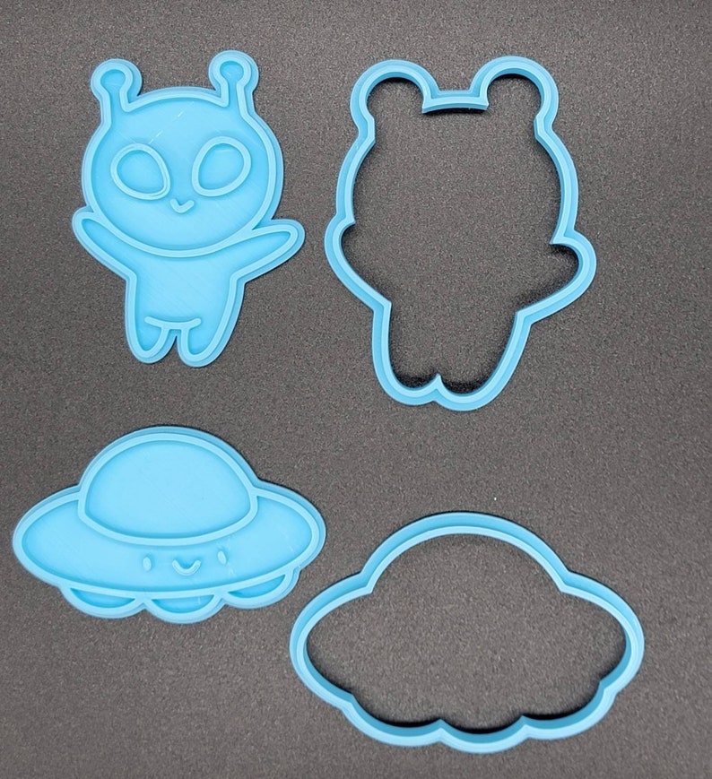 3D Printed Set of (4) Space Cookie Cutters & Stamps SunshineT Shop